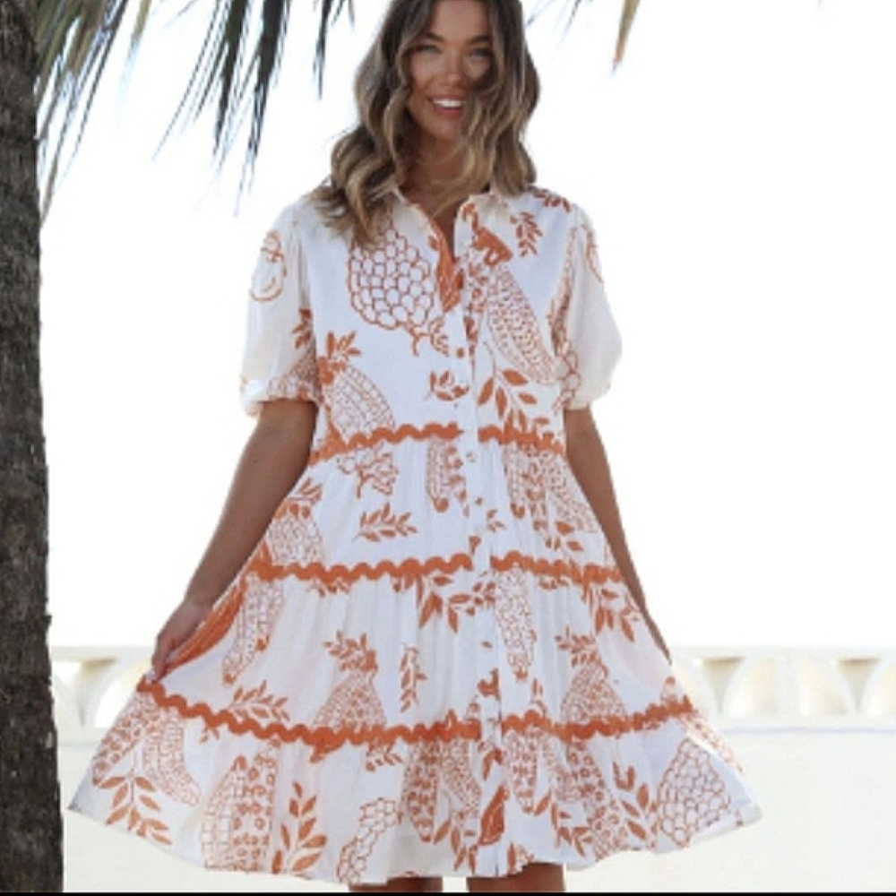 Meadow Rhodes Mardi Tiered Ric RAC Dress 100% Cotton Size Small